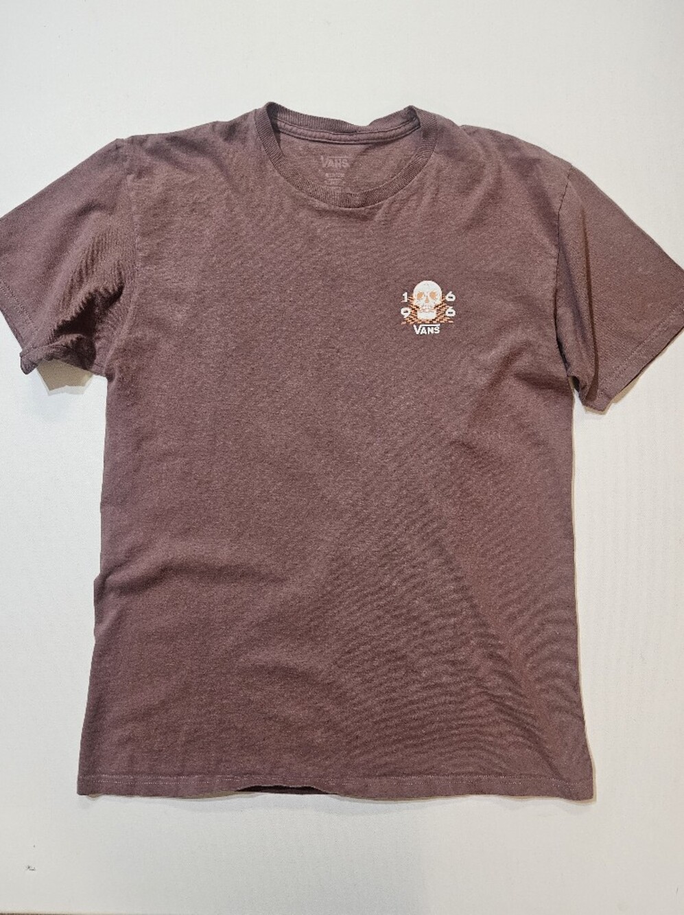 Vans Off The Wall Mindcheck T-Shirt Mens Medium Rose Taupe Skull Graphic Tee